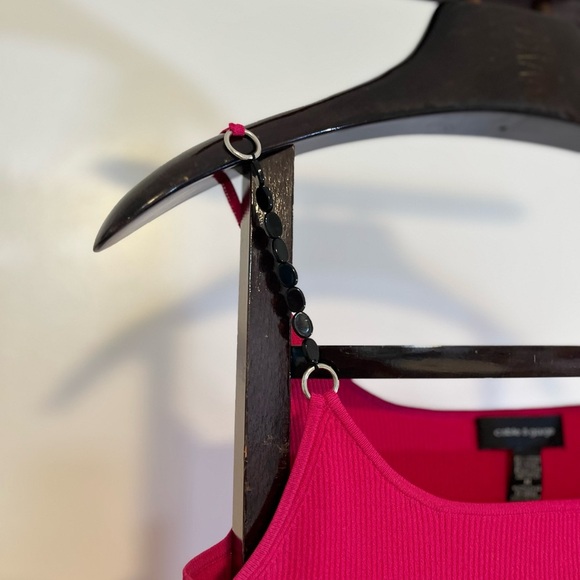 Hot Pink Ribbed Tank Top | Cable & Gauge | Black Beaded Straps | Women’s Medium - Picture 5 of 6